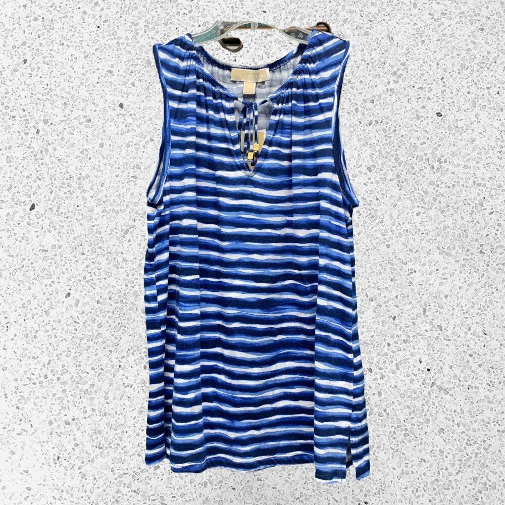 NWT Michael Kors True Navy & White Wave Tank Top Blue Size Medium